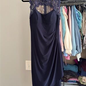 Xscape Navy Lace Yoke Midi Dress